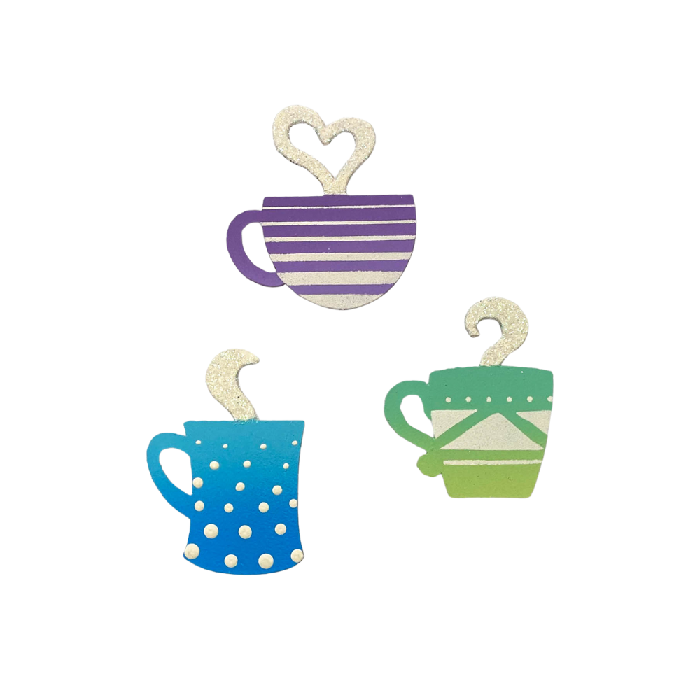 Three patterned mug magnets