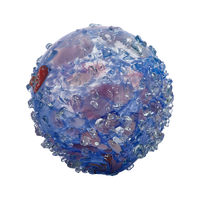 Glass orb with blue, red and pink glass covering the surface, along with pebbled clear glass. All on a transparent background. 