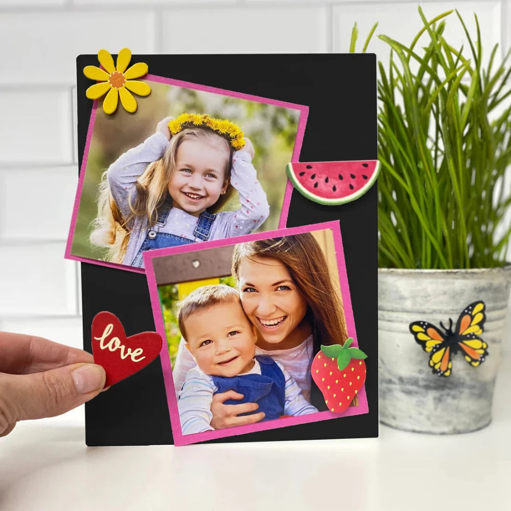 Black Magnetic Photo Easel with summer photos and magnets